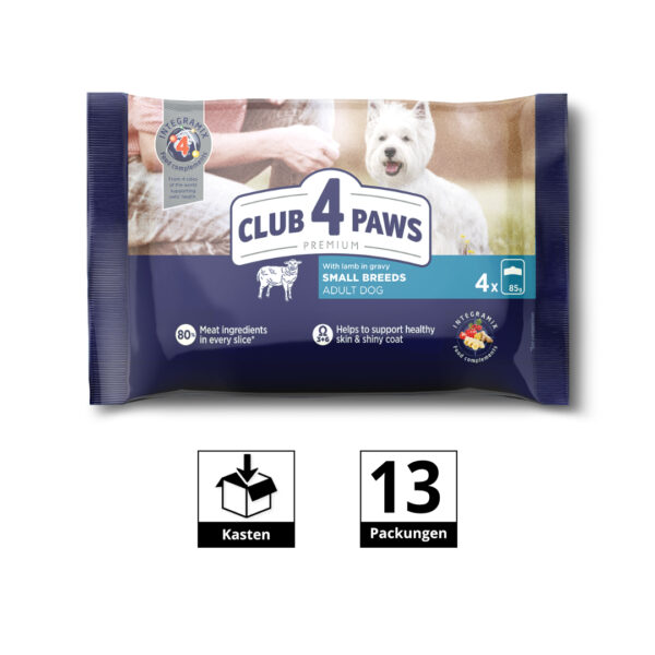 13X0,34Kg CLUB 4 PAWS PREMIUM "MIT LAMM IN SAUCE" IST EIN KOMPLETTES DOSENFUTTER